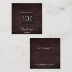 Cartão De Visita Quadrado Monograma elegante e elegante de textura castanha