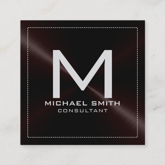 Cartão De Visita Quadrado Monograma Elegante Moderno Escuro Sem Manchas (Frente)