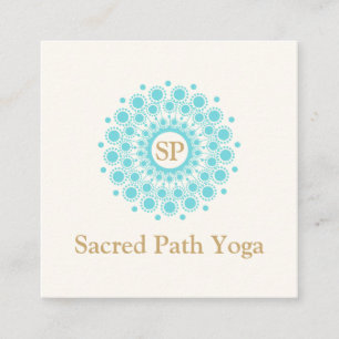 Cartão De Visita Quadrado Monograma Elegante Turquesa Azul Mandala