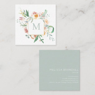 Cartão De Visita Quadrado Monograma Floral de Molho 