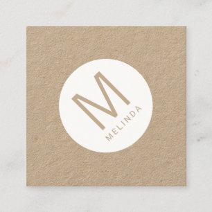 Cartão De Visita Quadrado Monograma Kraft minimalista moderno