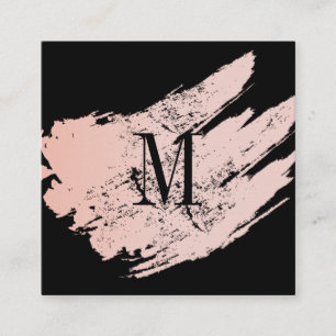 Cartão De Visita Quadrado Monograma minimalista moderno com escova a preto/r