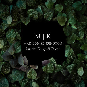 Cartão De Visita Quadrado Monograma minimalista preto moderno ou Adicionar l