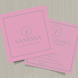 Cartão De Visita Quadrado Monograma Moderno Cor-de-Rosa Elegante