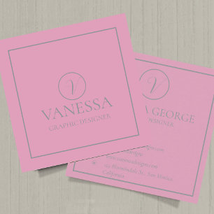 Cartão De Visita Quadrado Monograma Moderno Cor-de-Rosa Elegante