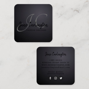 Cartão De Visita Quadrado Monograma moderno de efeito imediato negro
