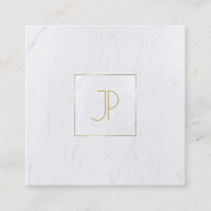Cartão De Visita Quadrado Monograma moderno de mármore luxuoso do ouro do