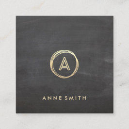Cartão De Visita Quadrado Monograma Moderno do Círculo Dourado Lúxo de Chalk