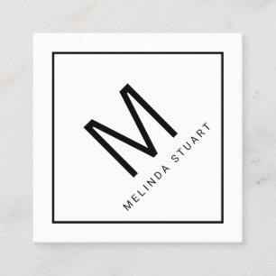 Cartão De Visita Quadrado Monograma Moderno Preto e Branco