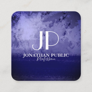 Cartão De Visita Quadrado monograma na moda azul abstrato
