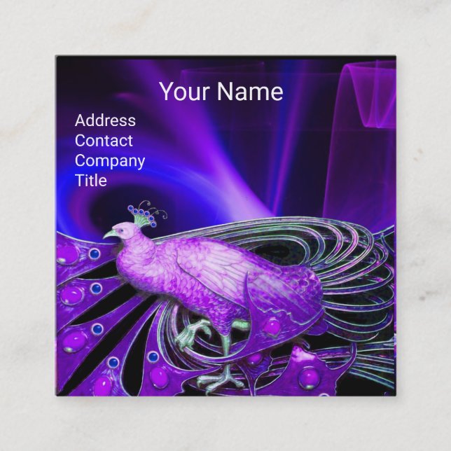 CARTÃO DE VISITA QUADRADO MONOGRAMA NEGRA DE PEACOCK AZUL ELEGANTE (Frente)