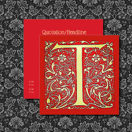 Cartão De Visita Quadrado Monograma ornamental antigo - maiúsculo T