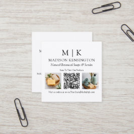 Cartão De Visita Quadrado Monograma ou Adicionar logotipo Business Código QR