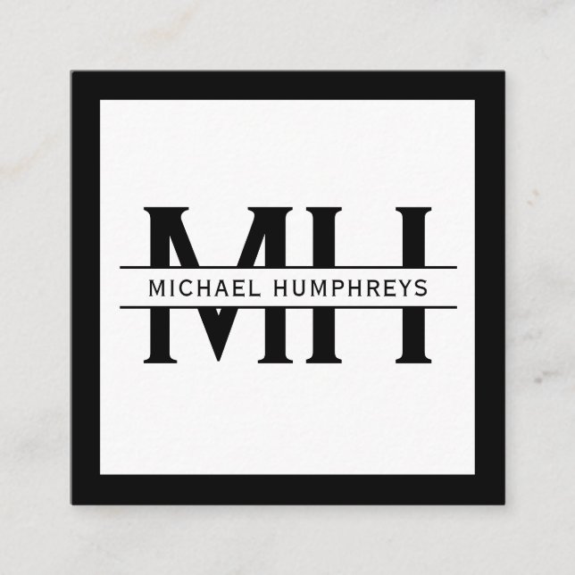 Cartão De Visita Quadrado Monograma Personalizado | Branco (Frente)