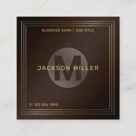 Cartão De Visita Quadrado Monograma Personalizado Dourado Moderno Castanho