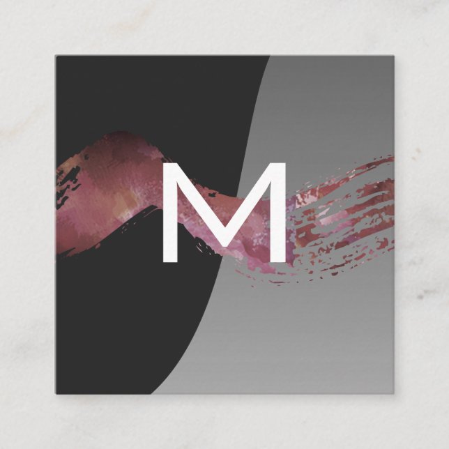 Cartão De Visita Quadrado Monograma | Pincel Artístico Bloco de Cor (Frente)