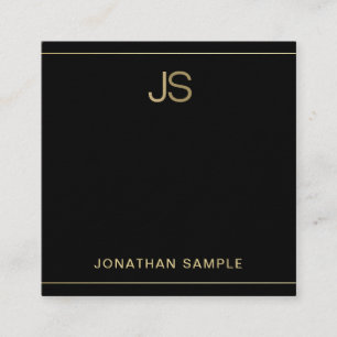 Cartão De Visita Quadrado Monograma preto de luxo Dourado e elegante