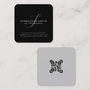 Cartão De Visita Quadrado Monograma preto e branco profissional moderno