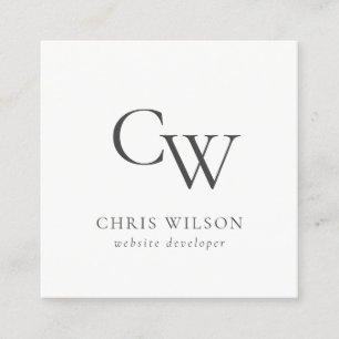 Cartão De Visita Quadrado Monograma preto e branco simples mínimo inicial