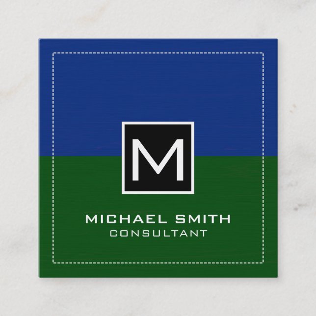 Cartão De Visita Quadrado Monograma profissional Azul verde escuro moderno (Frente)