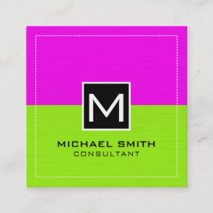 Cartão De Visita Quadrado Monograma profissional Magenta Limão moderno