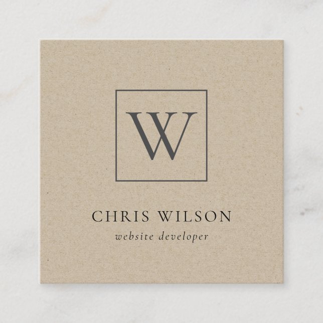 Cartão De Visita Quadrado Monograma Russo Simples Mínimo Kraft Monograma Ini (Frente)