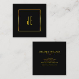 Cartão De Visita Quadrado Monograma simples de ouro negro minimalista modern