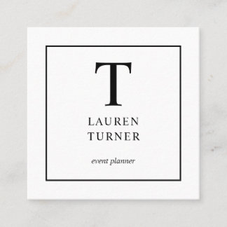 Cartão De Visita Quadrado Monograma simples preto e branco
