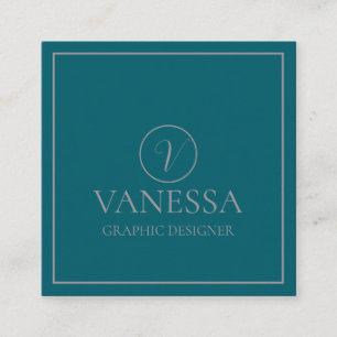 Cartão De Visita Quadrado Monograma Verde Moderno Elegante