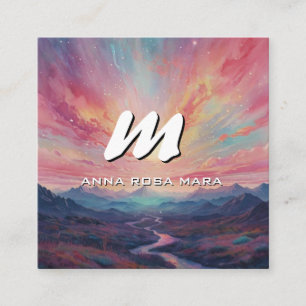 Cartão De Visita Quadrado *~* Montanhas QR Stream Modern Landscape AP93