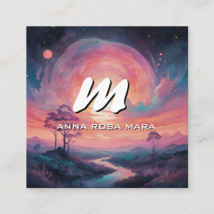 Cartão De Visita Quadrado *~* Montanhas QR Stream Modern Landscape Sun AP93