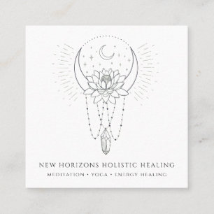 Cartão De Visita Quadrado Moon Lotus Flower Crystal Energy Healing Business
