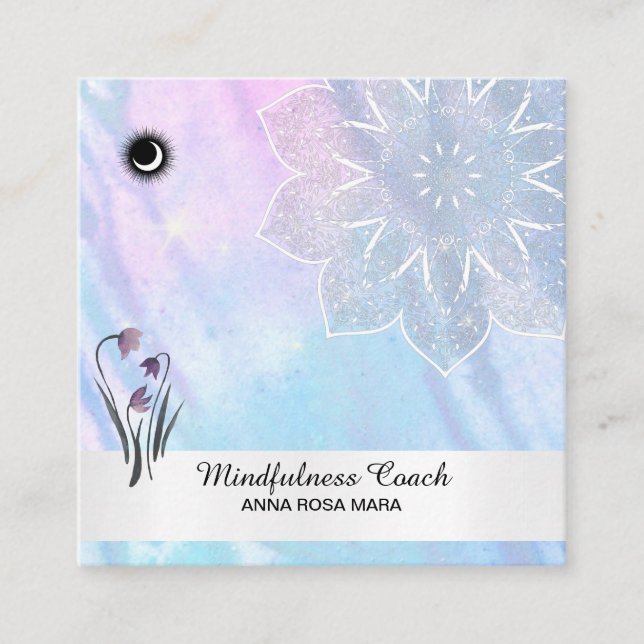 Cartão De Visita Quadrado *~* Moon Pastel Código QR Mandala Foil Floral Squa (Frente)