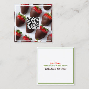 Cartão De Visita Quadrado Morangos de Chocolate Personalizado QR