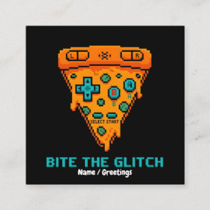Cartão De Visita Quadrado Morde a Falha Retro 8-Bit Pixel Pizza Gamer