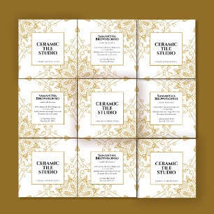 Cartão De Visita Quadrado Mosaico Seamless Dourado