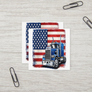 Cartão De Visita Quadrado Motorista de Caminhão Americano com Bandeira dos E