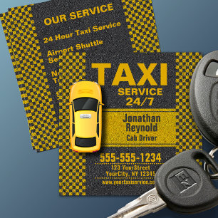 Cartão De Visita Quadrado Motorista de Táxi Amarelo 3D Serviço 24/7