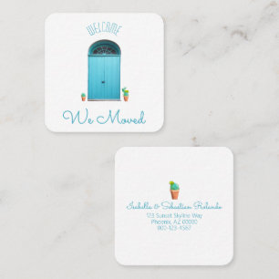 Cartão De Visita Quadrado Movimentamos Portas Azuis No Sudoeste Do Cactus Po