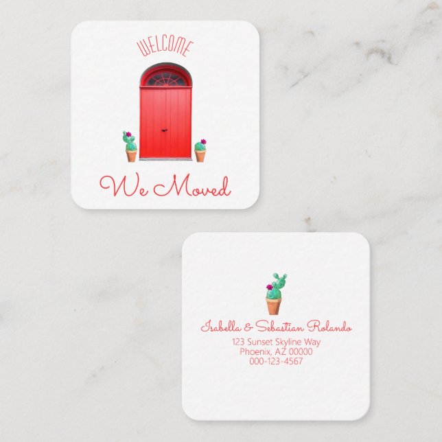 Cartão De Visita Quadrado Movimentamos Portas Vermelhas A Sudoeste De Cactus (Frente/Verso)