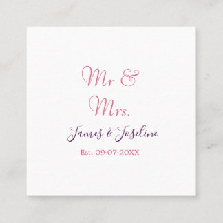 Cartão De Visita Quadrado Mr and Mrs add name est. Date year wedding couple 