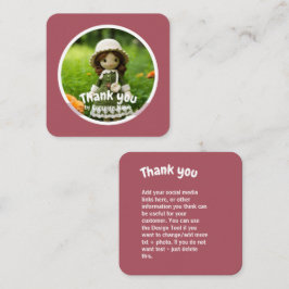 Cartão De Visita Quadrado Mulher crochê verde rosa Obrigado