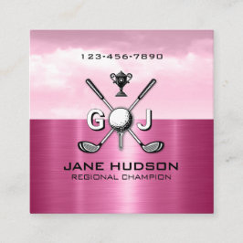 Cartão De Visita Quadrado Mulher Golfista Design Elegante Monograma