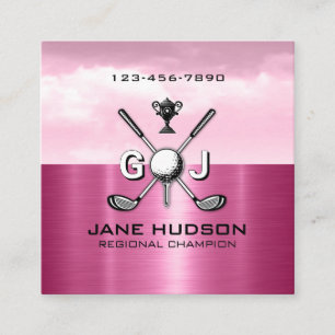Cartão De Visita Quadrado Mulher Golfista Design Elegante Monograma