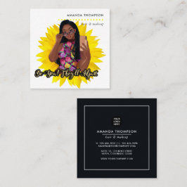 Cartão De Visita Quadrado Mulher Negra Beleza Moda Sunflower Negócios Quadra