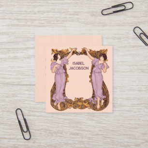 Cartão De Visita Quadrado Mulheres Art Nouveau Moldura Floral Decorativa Vin