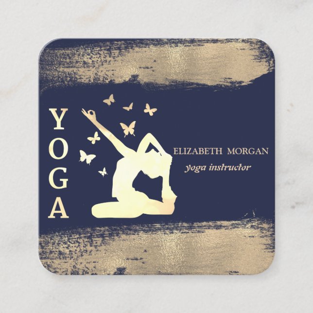 Cartão De Visita Quadrado Mulheres Silhouette Faux Dourado Traço do Pincel (Frente)