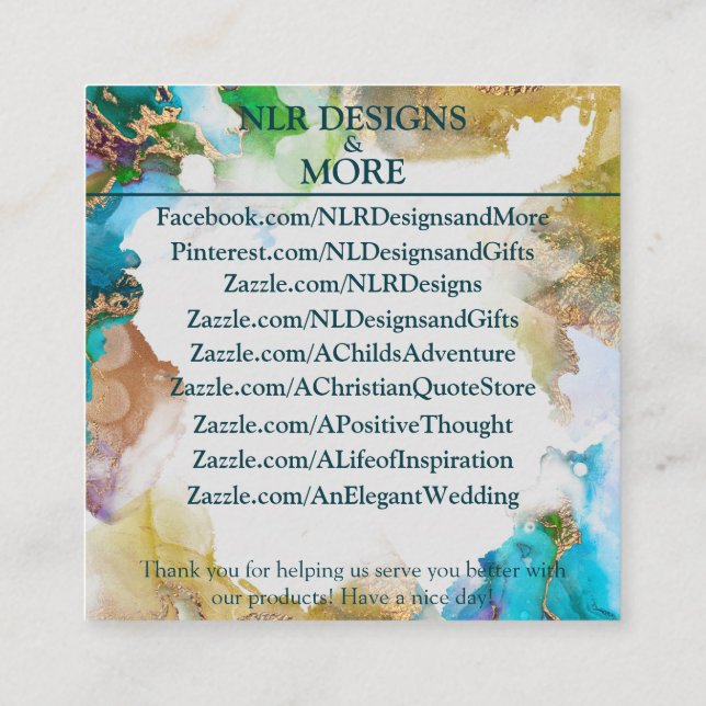 Cartão De Visita Quadrado Múltiplo propósito Dourado de Azul Marble (Verso)