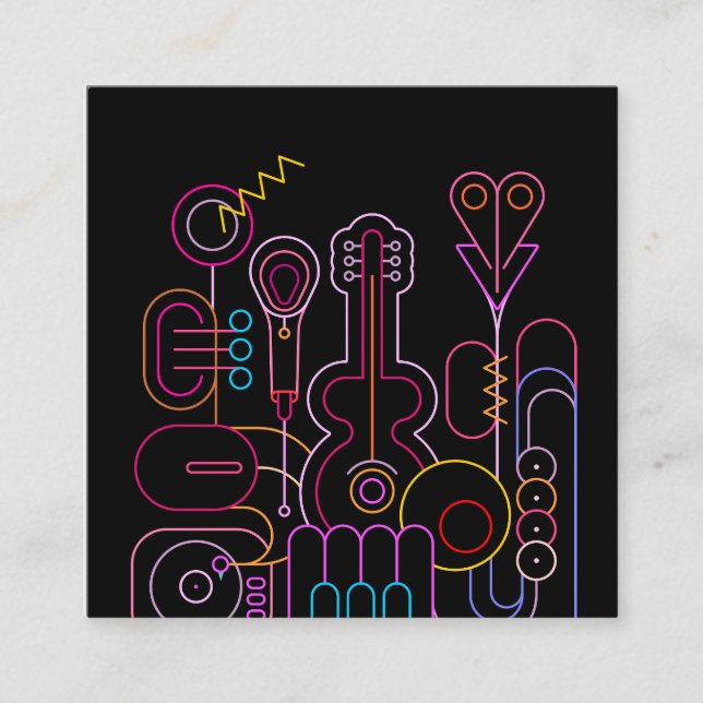 Cartão De Visita Quadrado Music Neon Colors Design (Frente)
