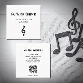 Cartão De Visita Quadrado Musical Treble Clef Código QR Lições Musicais